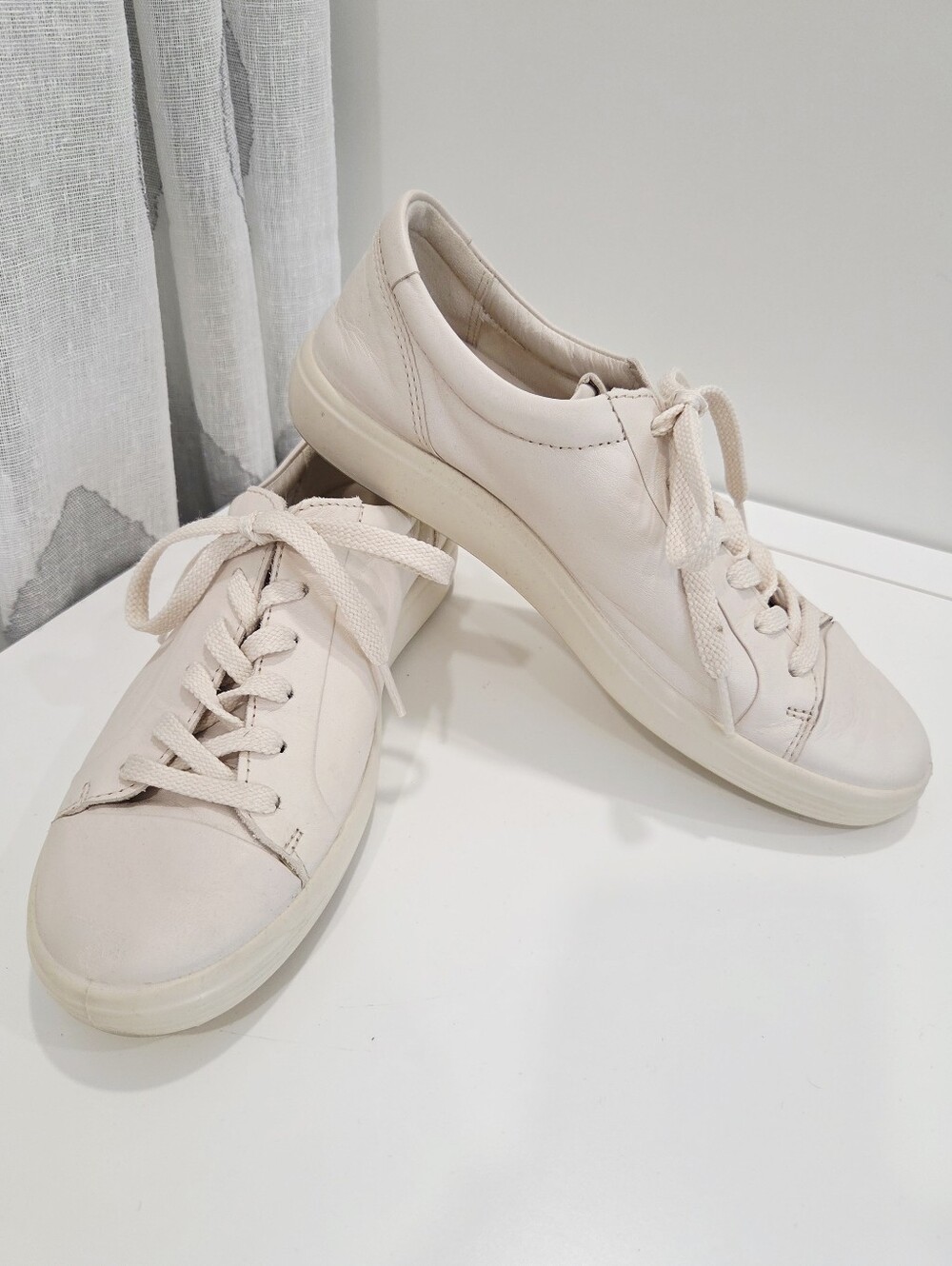 ECCO Soft 7 Leather Sneakers Limestone Beige Low Top Size 38